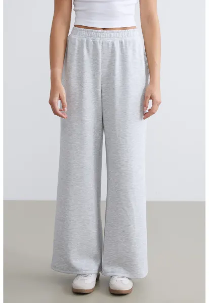 Pantaloni de trening din amestec de modal cu croiala ampla - Gri deschis melange