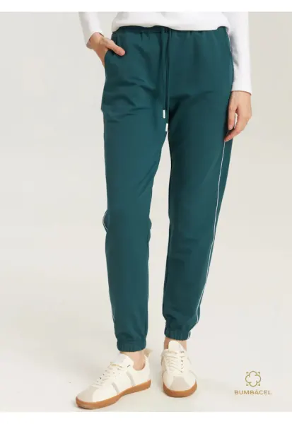 Pantaloni de trening - din bumbac - cu snur si buzunare - pentru dame - Verde