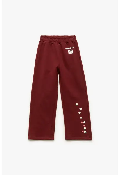Pantaloni de trening din bumbac cu talie medie - Alb/Rosu inchis