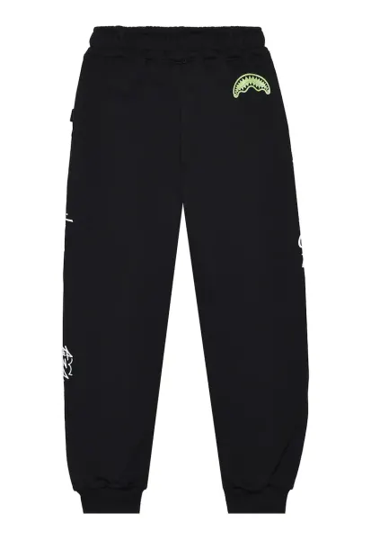Pantaloni de trening din bumbac Glow In The Dark - Negru/Alb optic/Verde fistic