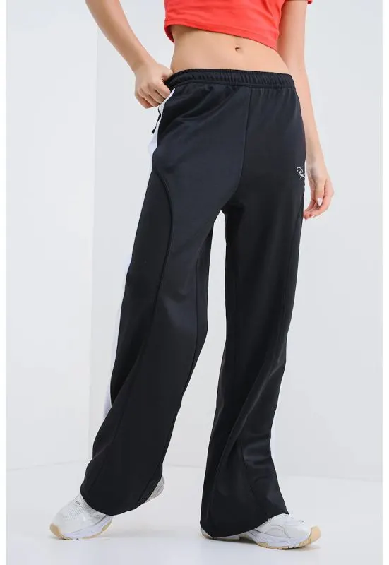 Pantaloni de trening regular-fit cu talie medie - Negru/Alb optic