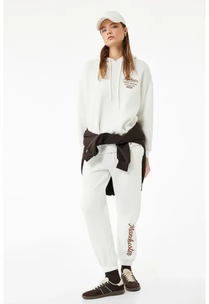 Pantaloni de trening relaxed-fit cu terminatii elastice - Crem
