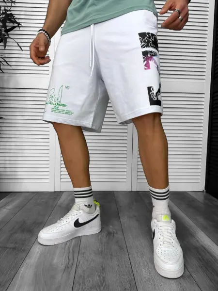 Pantaloni de trening scurti,albi , cu imprimeu Y243  O3-7