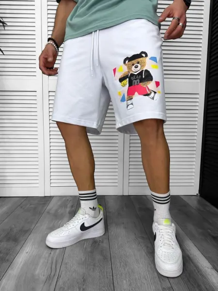 Pantaloni de trening scurti albi   cu imprimeu Y247  O3-1.2