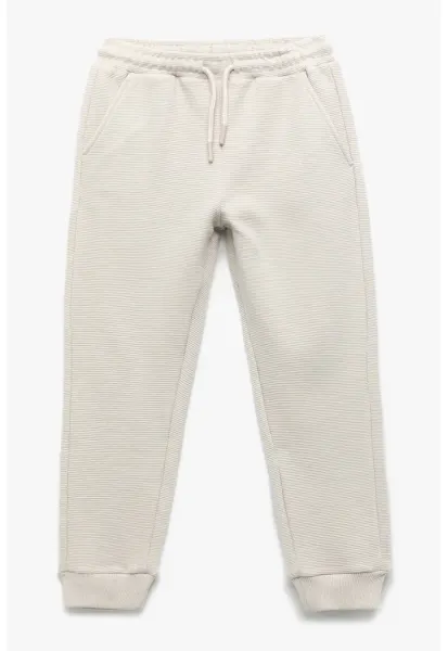 Pantaloni de trening striati din amestec de bumbac - Maro nisip