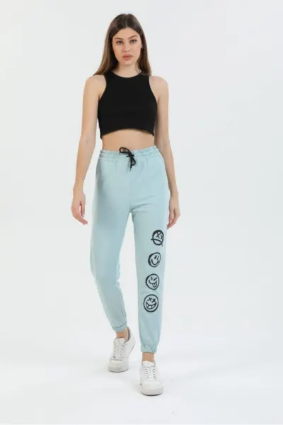 Pantaloni de trening turcoaz Emoji - cod AS209