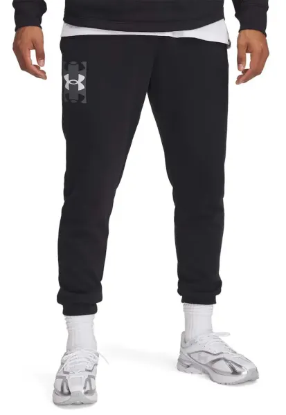 Pantaloni din amestec de bumbac cu logo pentru fitness - Negru