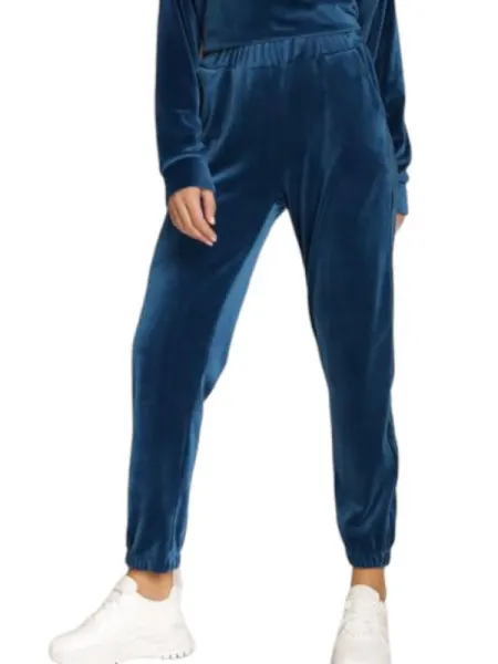 Pantaloni din catifea turcoaz cu dungi laterale - cod HP713