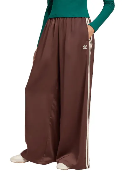 Pantaloni palazzo de trening cu talie inalta - Maro inchis/Crem