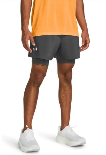Pantaloni scurti cu aspect 2in1 pentru alergare Launch 5" - Alb/Gri carbune