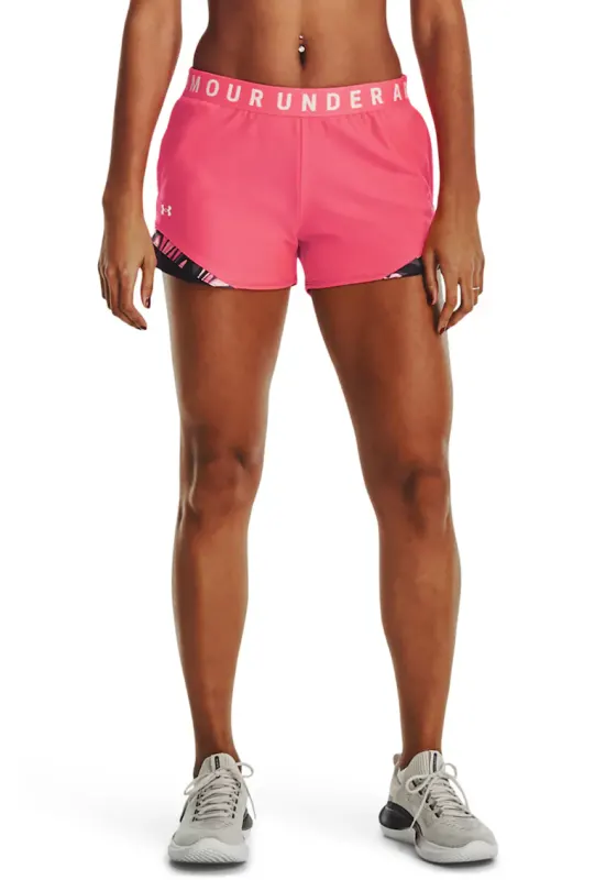 Pantaloni scurti cu banda logo in talie - pentru antrenament Play Up 3.0 - Negru/Roz