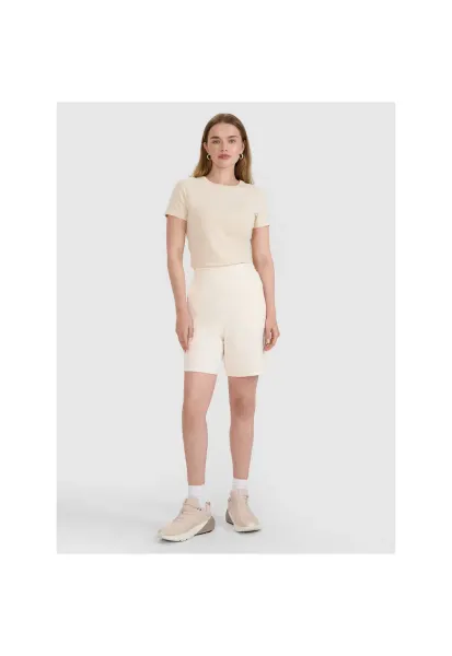Pantaloni scurti sport  bej - bumbac si poliester - croiala confortabila - pentru femei