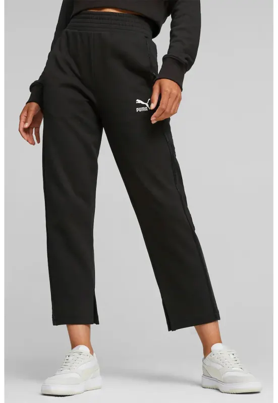 Pantaloni sport crop cu talie inalta T7 - Negru