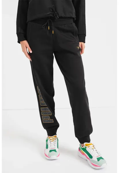Pantaloni sport cu imprimeu logo - Negru