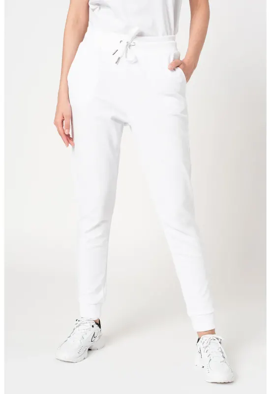 Pantaloni sport cu snur in talie - Alb