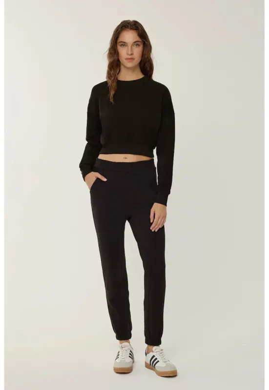 Pantaloni sport dama -  basic - negri - bumbac-elastan - design modern