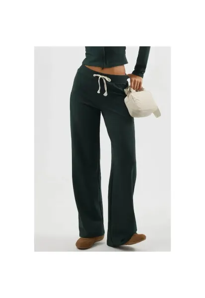 Pantaloni sport dama -  croiala dreapta - snur - verde - textil