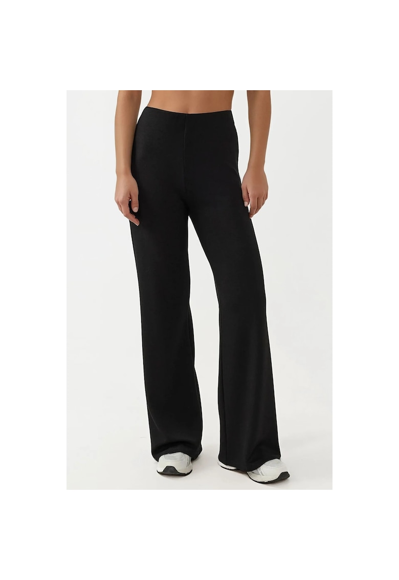 Pantaloni sport dama -  croiala relaxata - picior drept - negru - textil