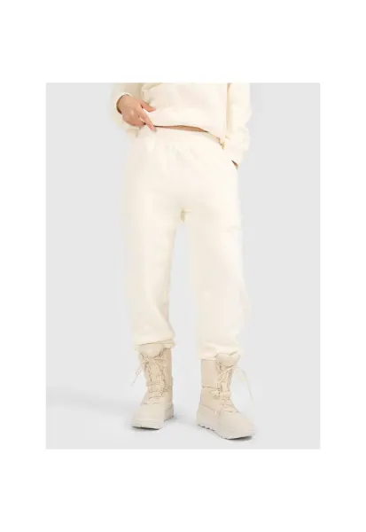Pantaloni sport dama  micropolar - albi - talie medie - 2 buzunare