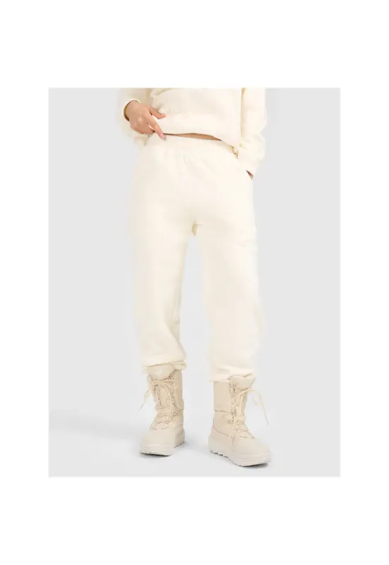 Pantaloni sport dama micropolar - albi - talie medie - 2 buzunare