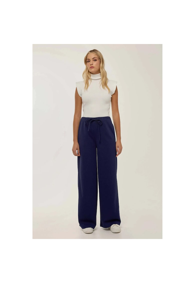 Pantaloni sport dama - talie inalta - croiala larga - albastri - poliester - Albastru de cobalt - XL - Albastru