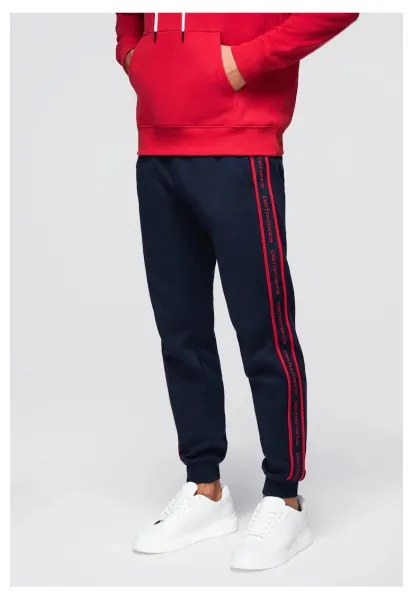 Pantaloni sport jogger cu dungi  OM-PASK-0284 - Albastru inchis