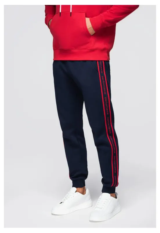 Pantaloni sport jogger cu dungi OM-PASK-0284 - Albastru inchis