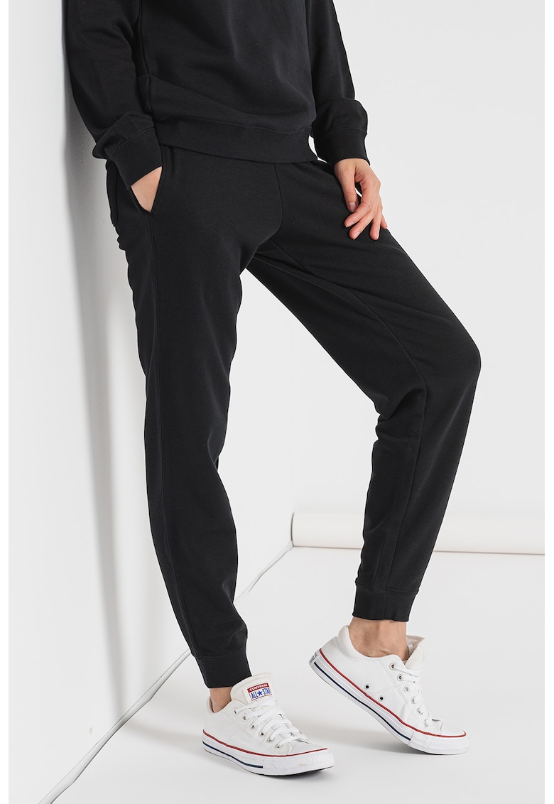Pantaloni sport regular fit unisex cu logo - Negru