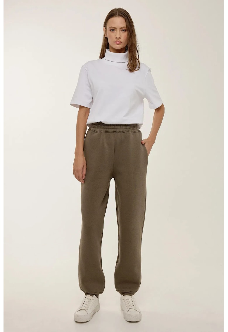 Pantaloni sport -  talie elastica - gri - bumbac/poliester