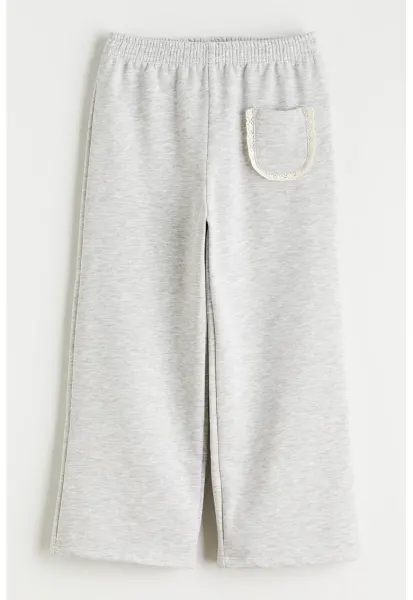 Pantaloni uni de trening cu talie elastica - Gri deschis melange