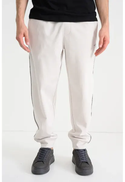 Pantaloni uni de trening cu talie elastica - Negru/Alb murdar