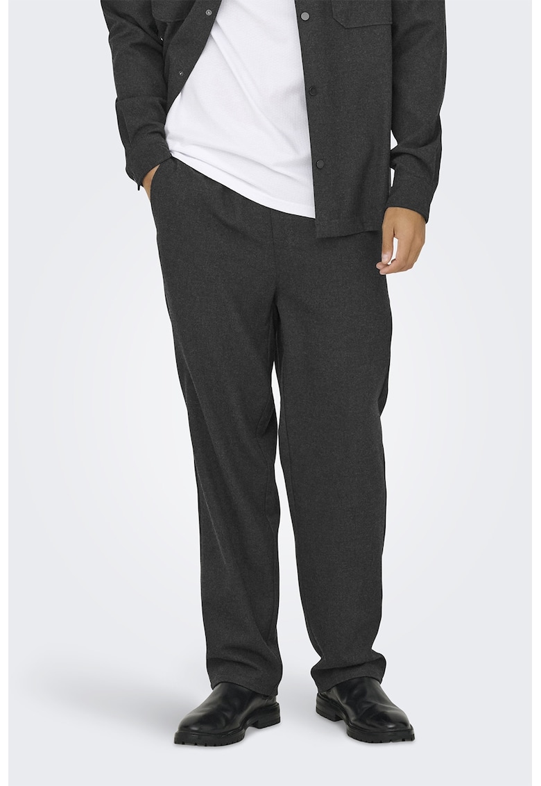 Pantaloni uni de trening relaxed fit - Gri inchis melange