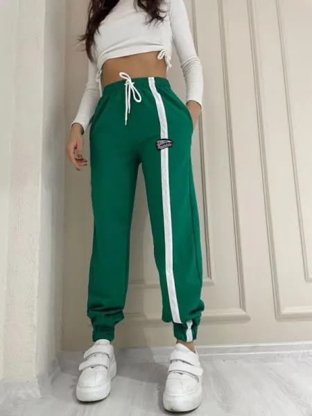 Pantaloni verzi cu dunga alba pentru dama - cod HIB602