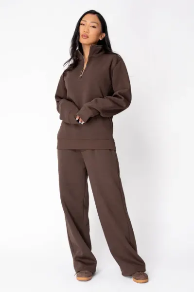 Set bluza cu fermoar scurt si pantalon Brown