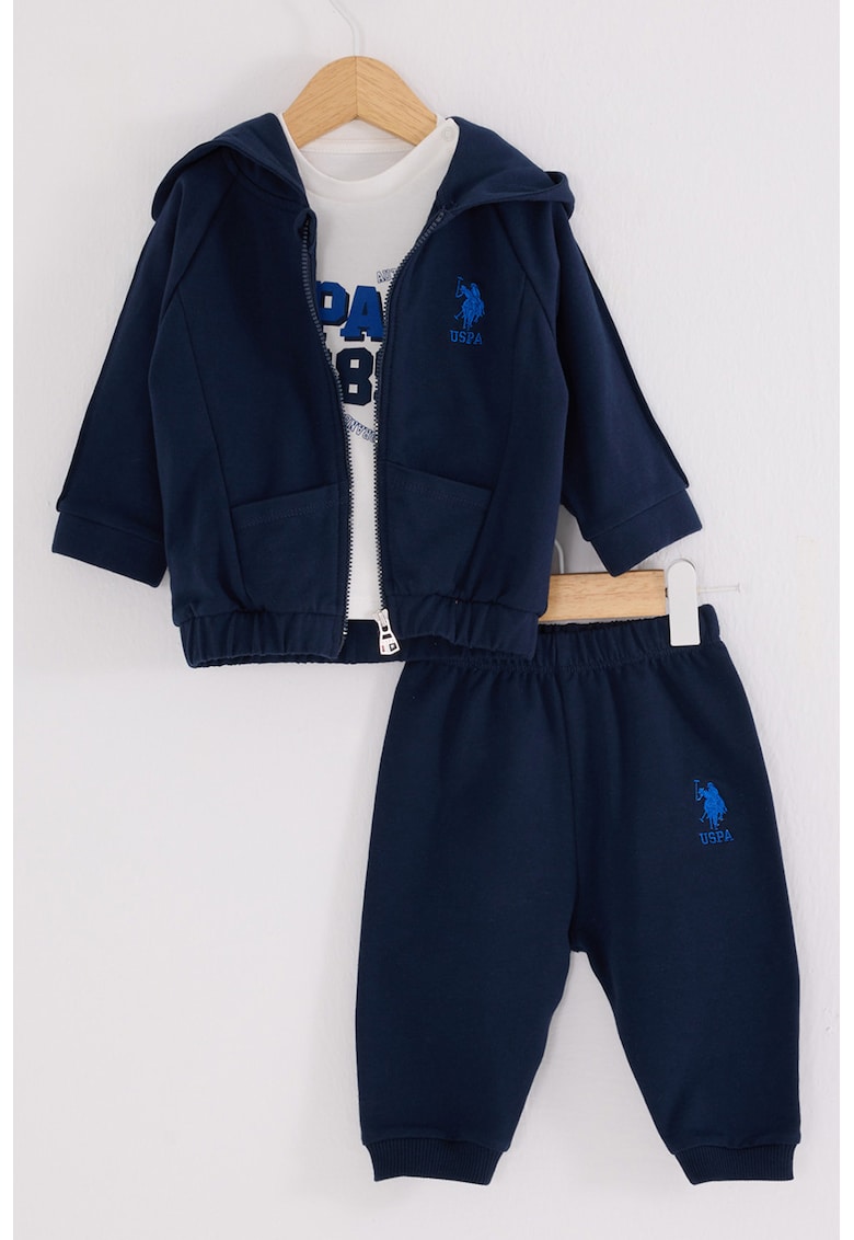 Set de bluza cu imprimeu - pantaloni sport si hanorac - 3 piese - Alb murdar/Bleumarin
