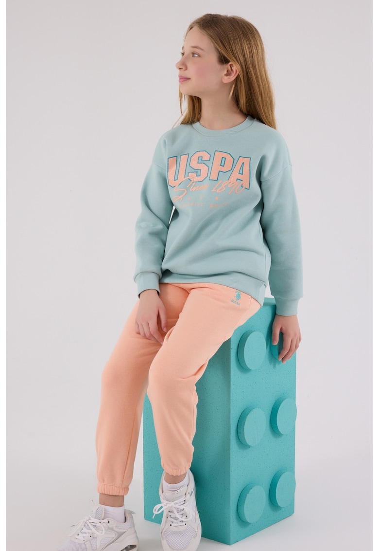 Set de bluza de trening si pantaloni de trening cu logo - 2 piese - Albastru inchis/Piersica/Verde menta