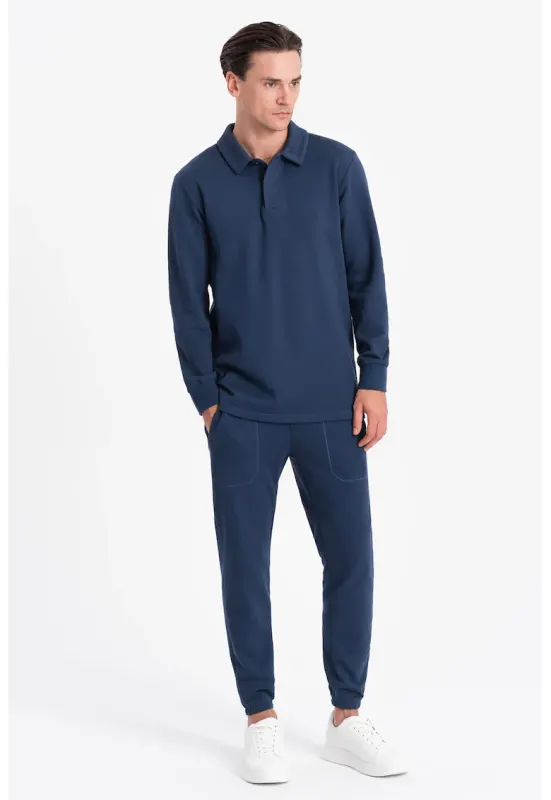 Set de bluza polo si pantaloni de trening - Bleumarin