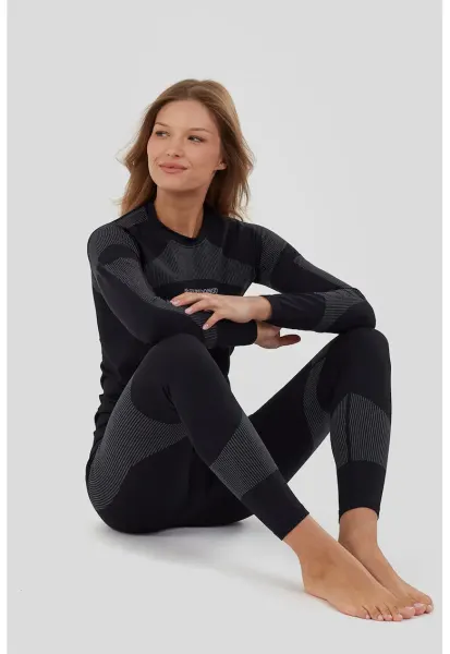 Set de bluza slim-fit si colanti pentru ski - Negru