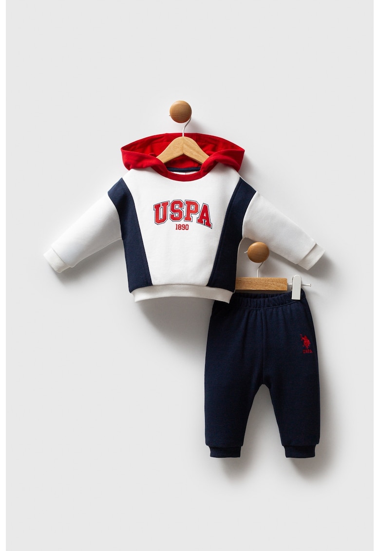 Set de hanorac cu imprimeu logo si pantaloni de trening - 2 piese - Rosu/Alb/Bleumarin
