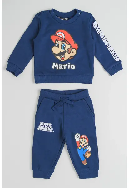 Set de pantaloni si bluza de trening din bumbac cu imprimeu - 2 piese - Rosu/Bej/Bleumarin