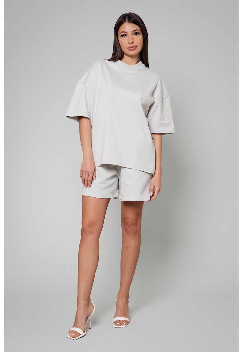 Set de tricou supradimensionat si pantaloni scurti - 2 piese - Gri deschis
