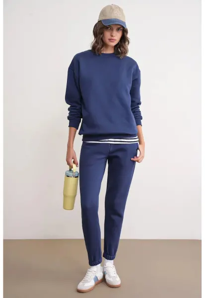 Set din doua piese -  Bluza de Trening si Pantaloni de Jogging - Albastru marin - Jerseu