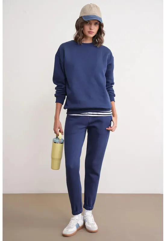 Set din doua piese -  Bluza de Trening si Pantaloni de Jogging - Albastru marin - Jerseu