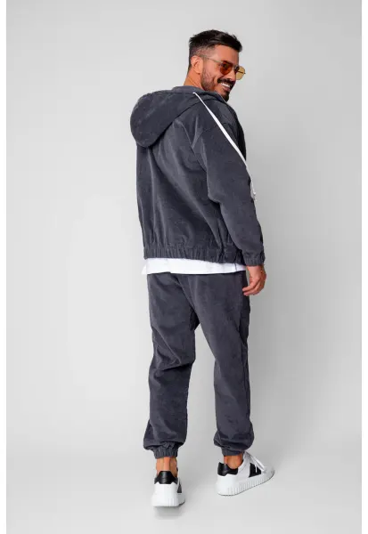 Set Hanorac cu fermoar si Pantaloni Lungi cu siret din reiat Corduroy