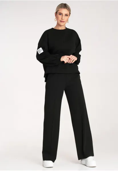 Set trening dama  cu croiala lejera - bluza si pantaloni lungi - M1168 - Negru