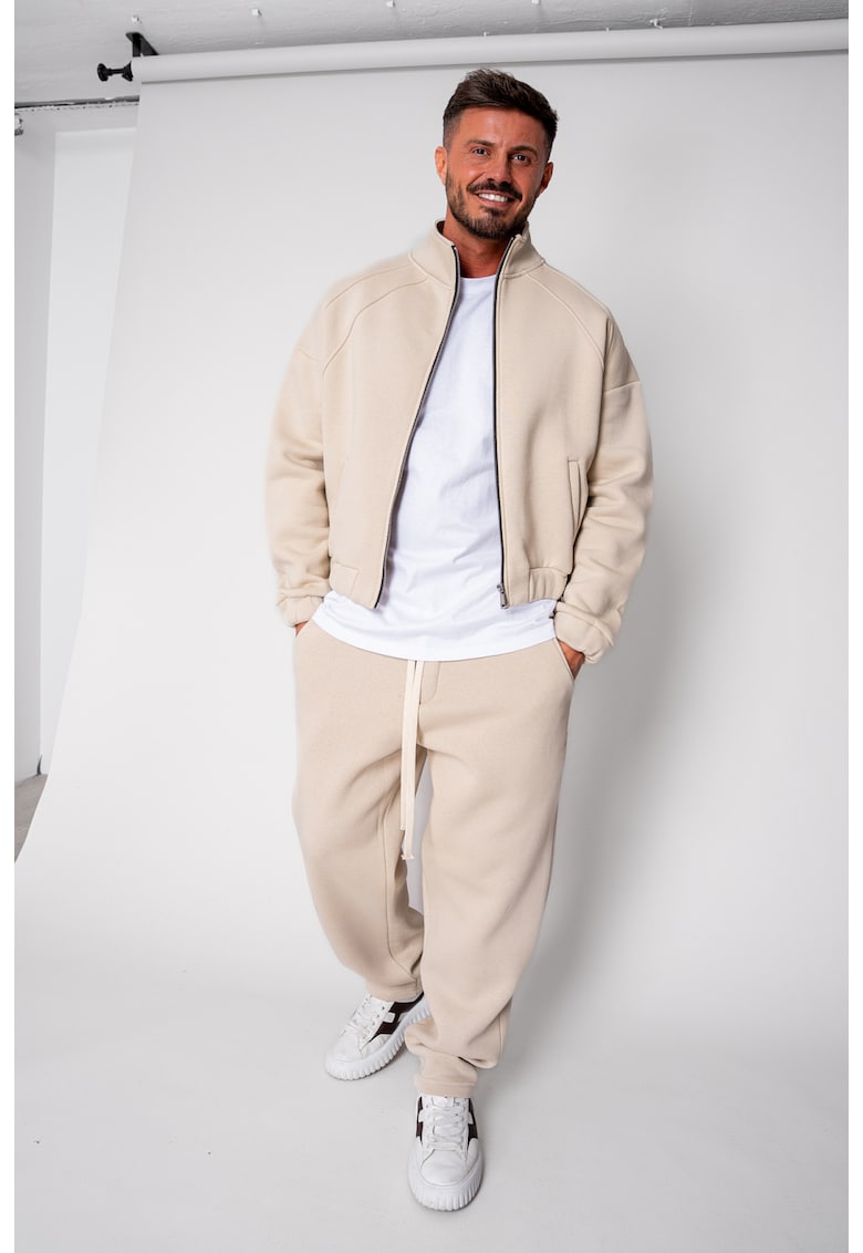 Set Winter Jacheta cu fermoar si pantalon drept Beige 19417 - Bej