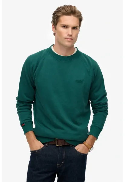 SUPERDRY - Bluza de trening texturata cu maneci raglan Essential - Verde englez