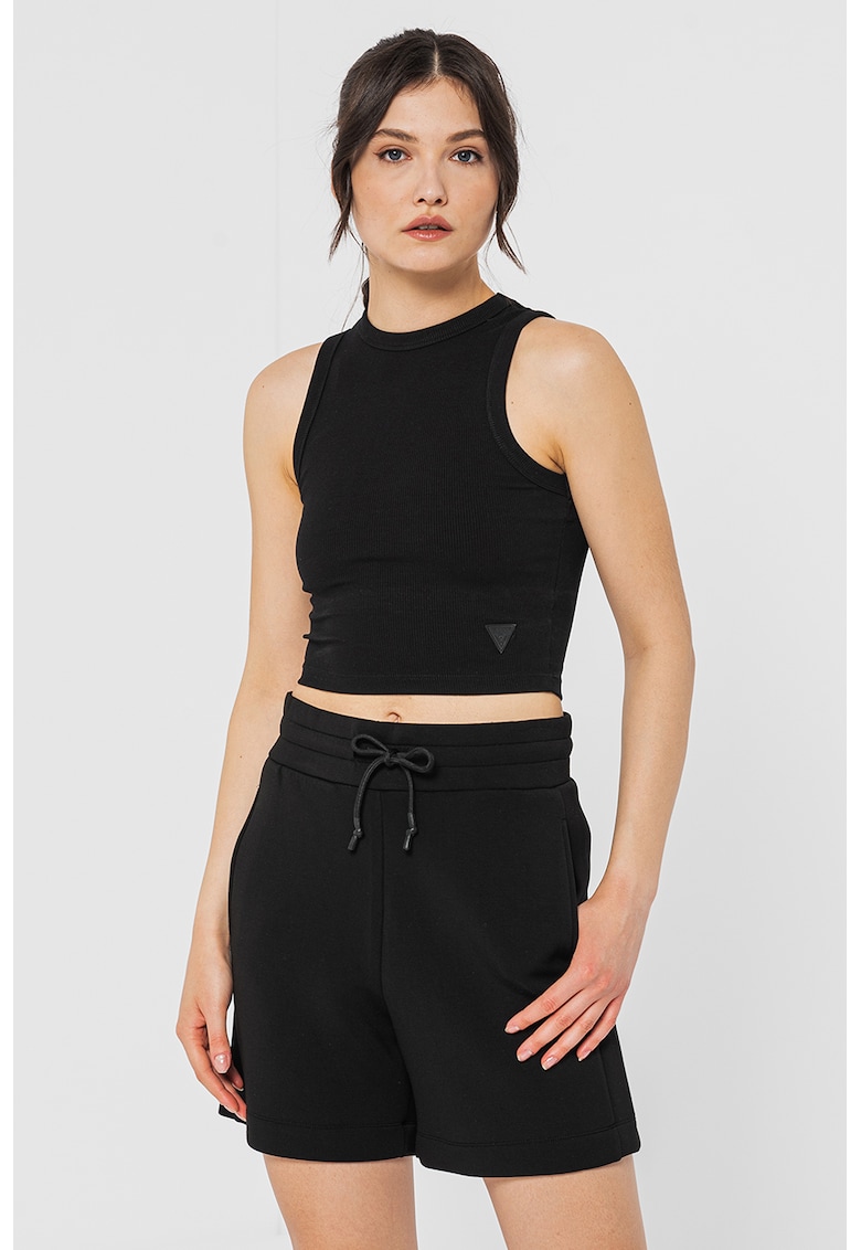 Top crop striat - pentru fitness - Negru