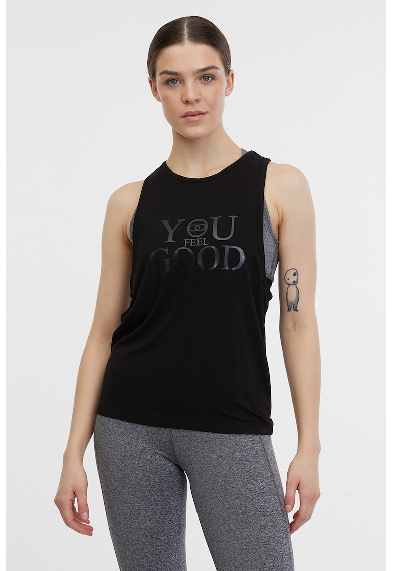 Top cu decupaj pe partea din spate pentru fitness - Negru