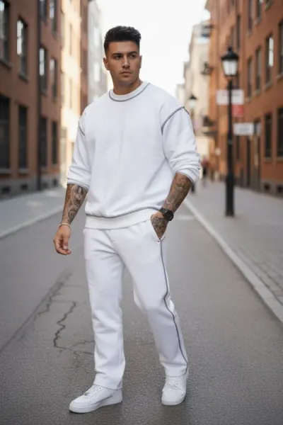 Trening barbati slim fit alb Pantaloni + Hanorac CU DEFECT DEFK008 P18-1.3